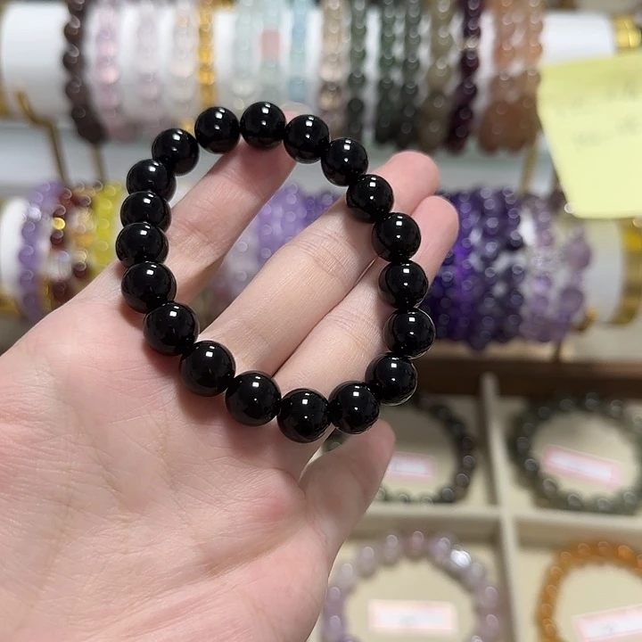 水晶手镯银S925镶嵌黑曜石手串