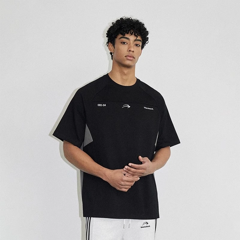 BLACK OF EXIT国潮重工拼接刺绣宽松T恤美式复古潮流短袖纯棉男女