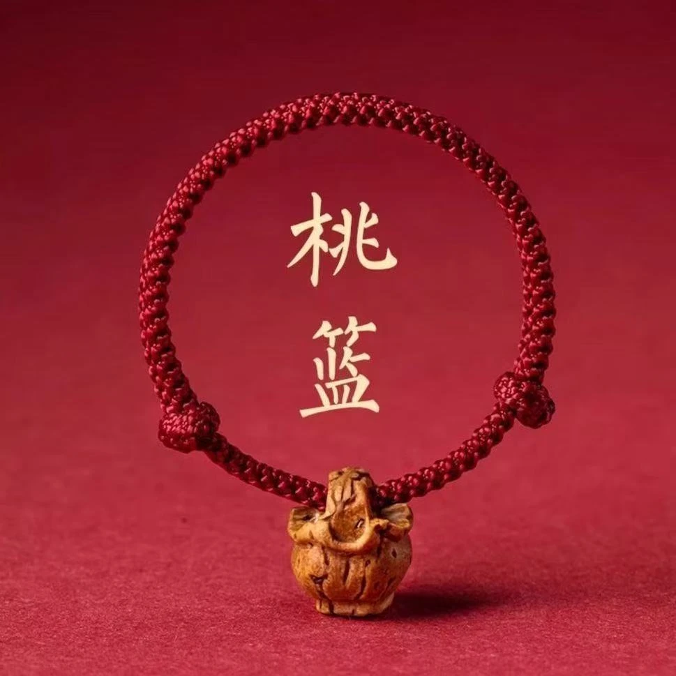 非金属布艺手链 桃核摇篮红绳手链宝宝红手绳毛桃核纯手工编绳