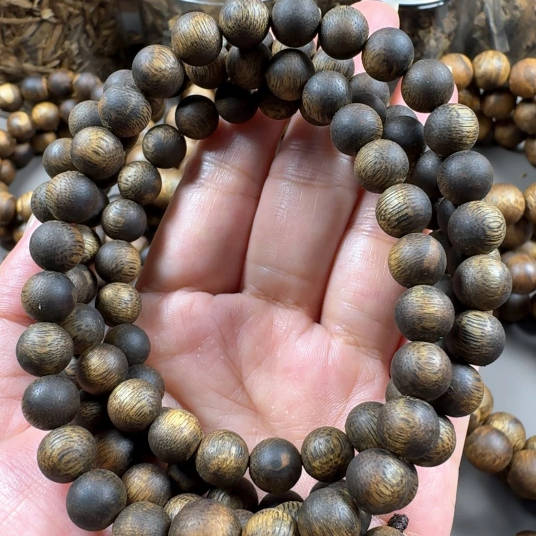 沉香手串奇楠乌身圆叶沉水浮单圈卡8