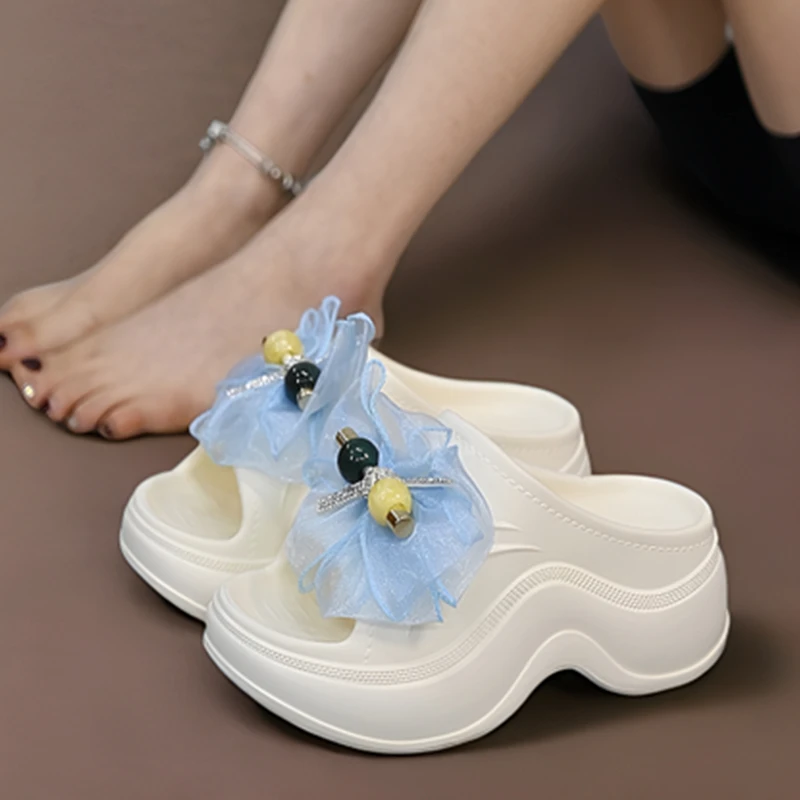 新款蝴蝶结网红简约厚底凉拖鞋女春夏外穿增高时尚防滑一字拖鞋