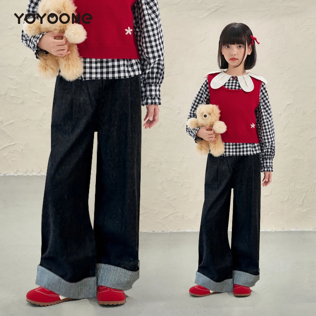 女童牛仔裤秋季2025新款儿童秋装复古直筒阔腿裤大童超好看的裤子