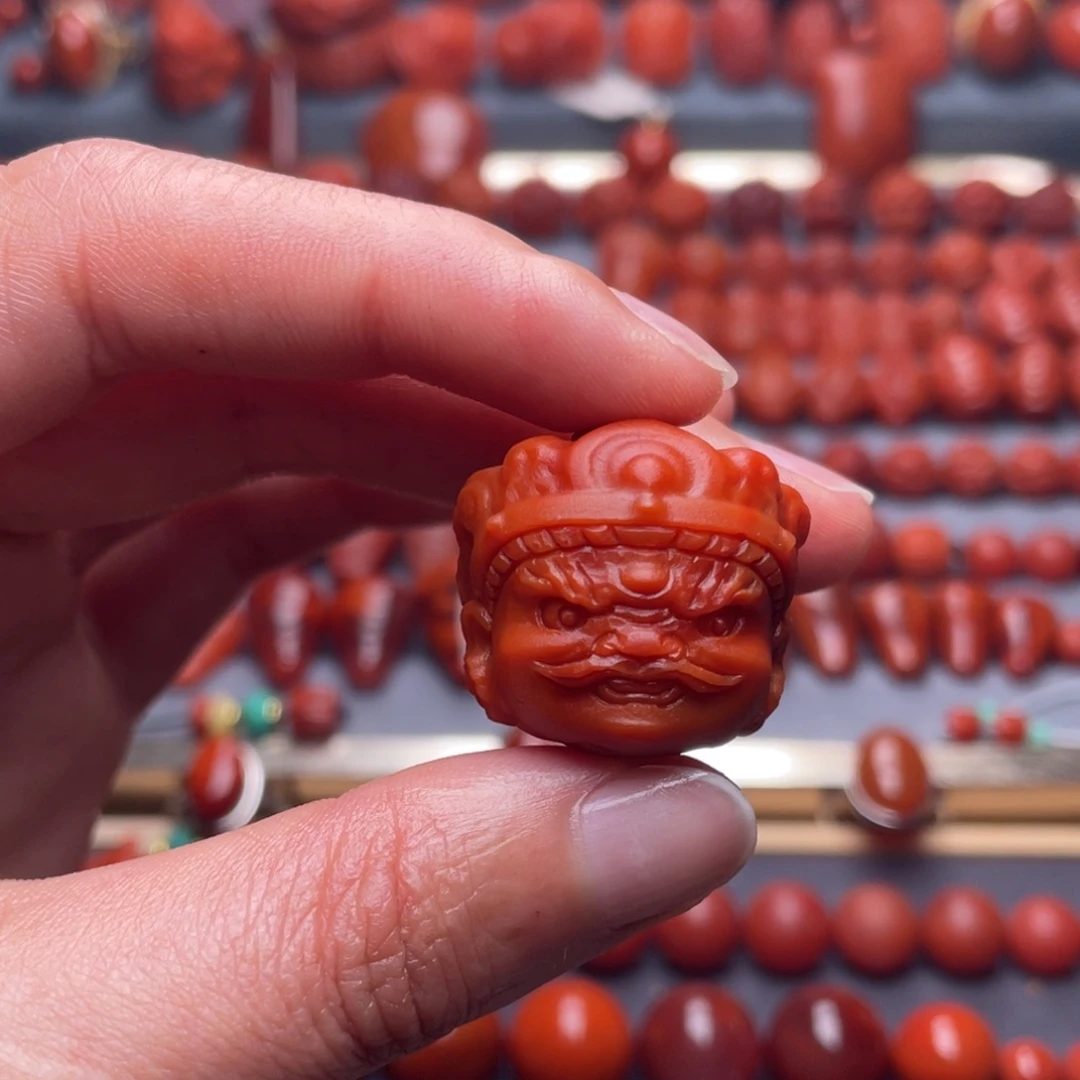 南红玛瑙未镶嵌其他W24瓦西柿子红黄财神头配饰柔光