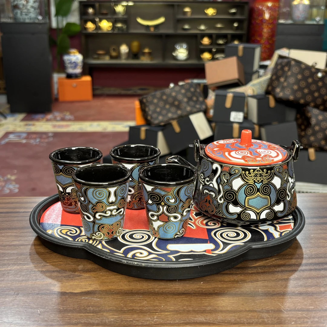 【闪购商品】敦煌饕餮陶瓷中式提梁壶套组