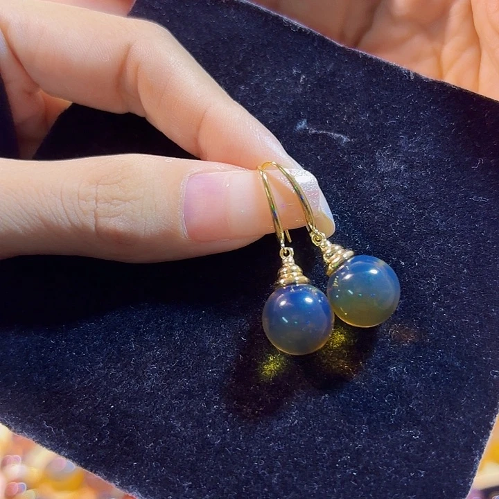 银S925镶嵌蓝珀珠宝奇石墨西哥蓝珀耳环12