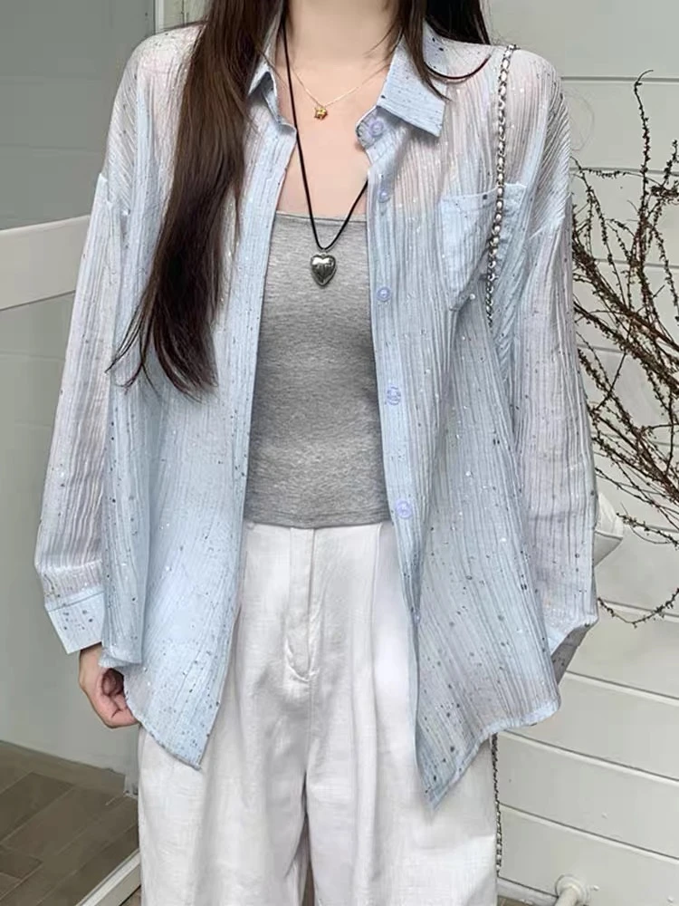 夏季新款时尚薄款衬衣透气舒适百搭宽松休闲韩版长袖衬衫上衣女