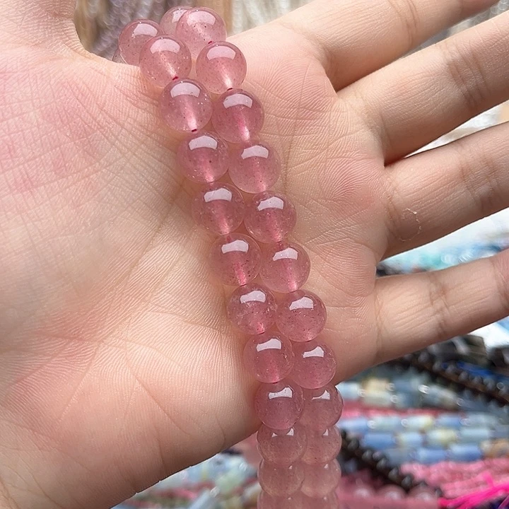 未镶嵌玛瑙/玉髓珠宝半成品一条10mm左右草莓晶