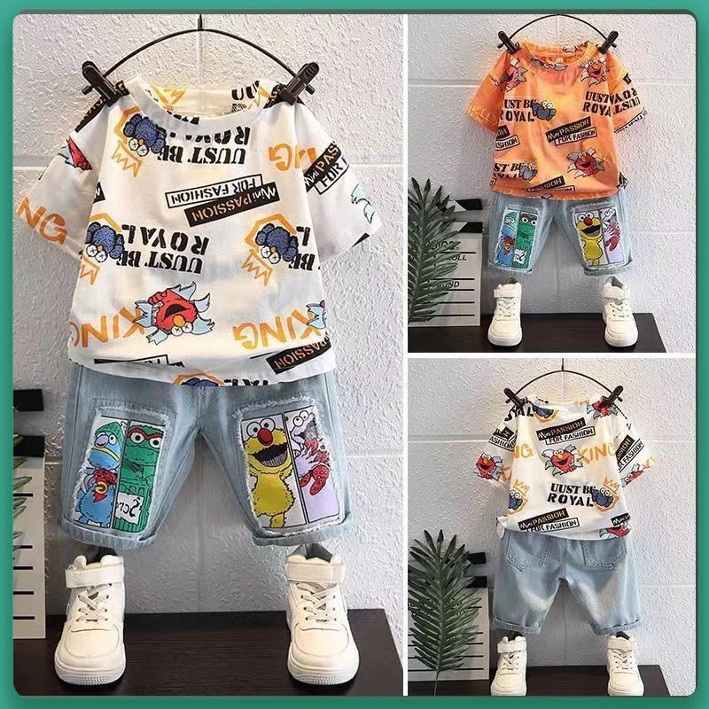 新款洋气运动夏天衣服潮儿季网红短袖两件套童装卫衣时尚夏装套装