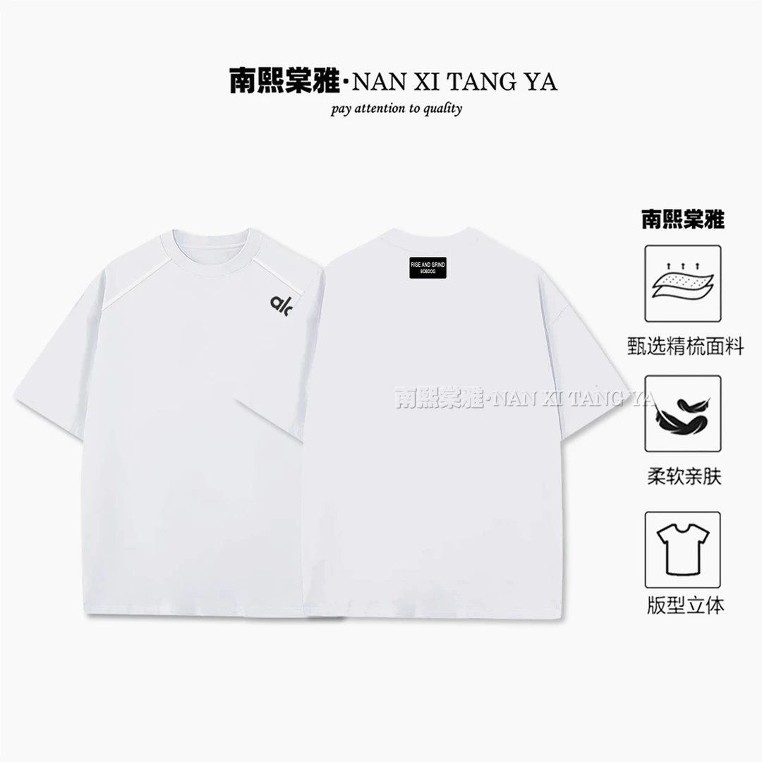 潮牌T恤 插肩拼接刺绣A1O 短袖索罗娜重磅落肩休闲圆领上衣5053