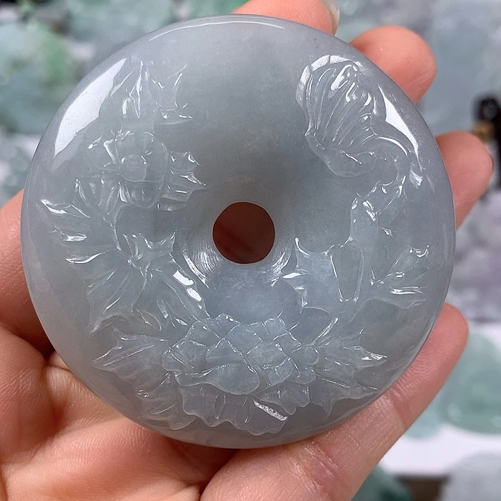 颈饰未镶嵌翡翠花开富贵平安扣两面工艺福利