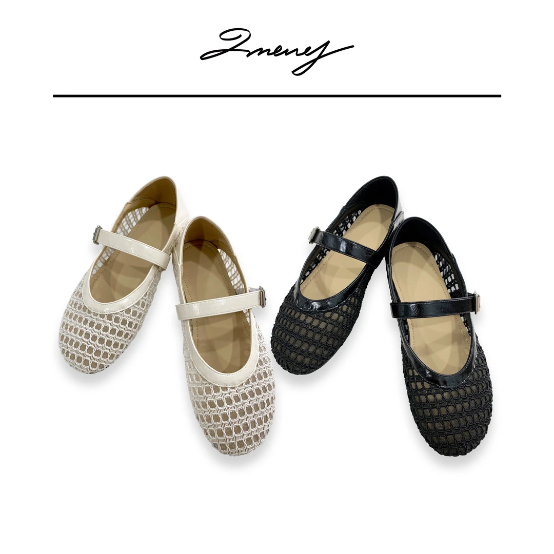 LMENY罗马假日~镂空网面一字扣平底浅口玛丽珍单鞋25AP018