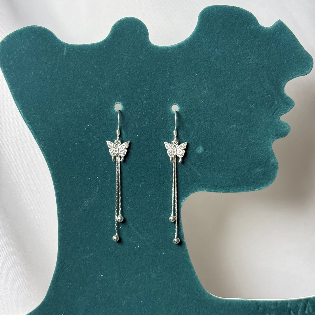 足银耳饰 耳饰 s990蝴蝶流苏纯银耳环kumux  uzun  halka