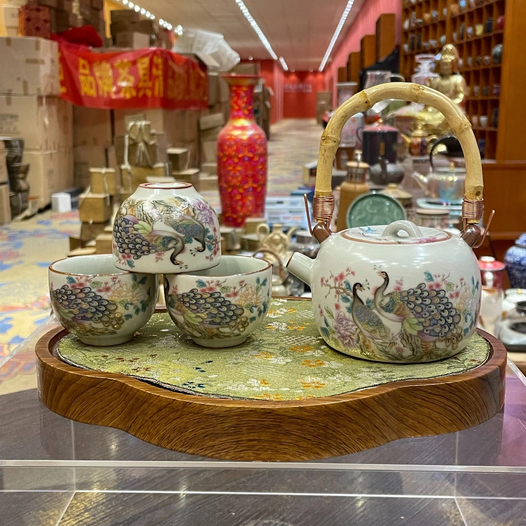 【闪购商品】汝窑孔雀提梁壶一壶三杯套装，st-999240