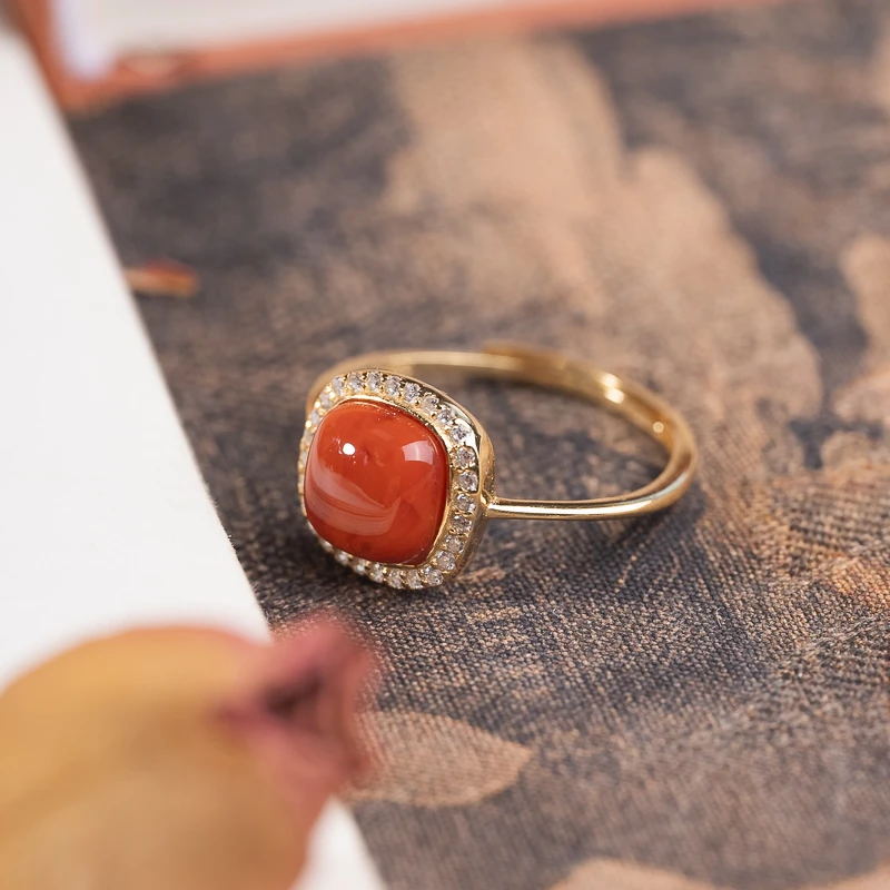 XIANYUAN/仙源南红7mm简约气质百搭银饰戒指