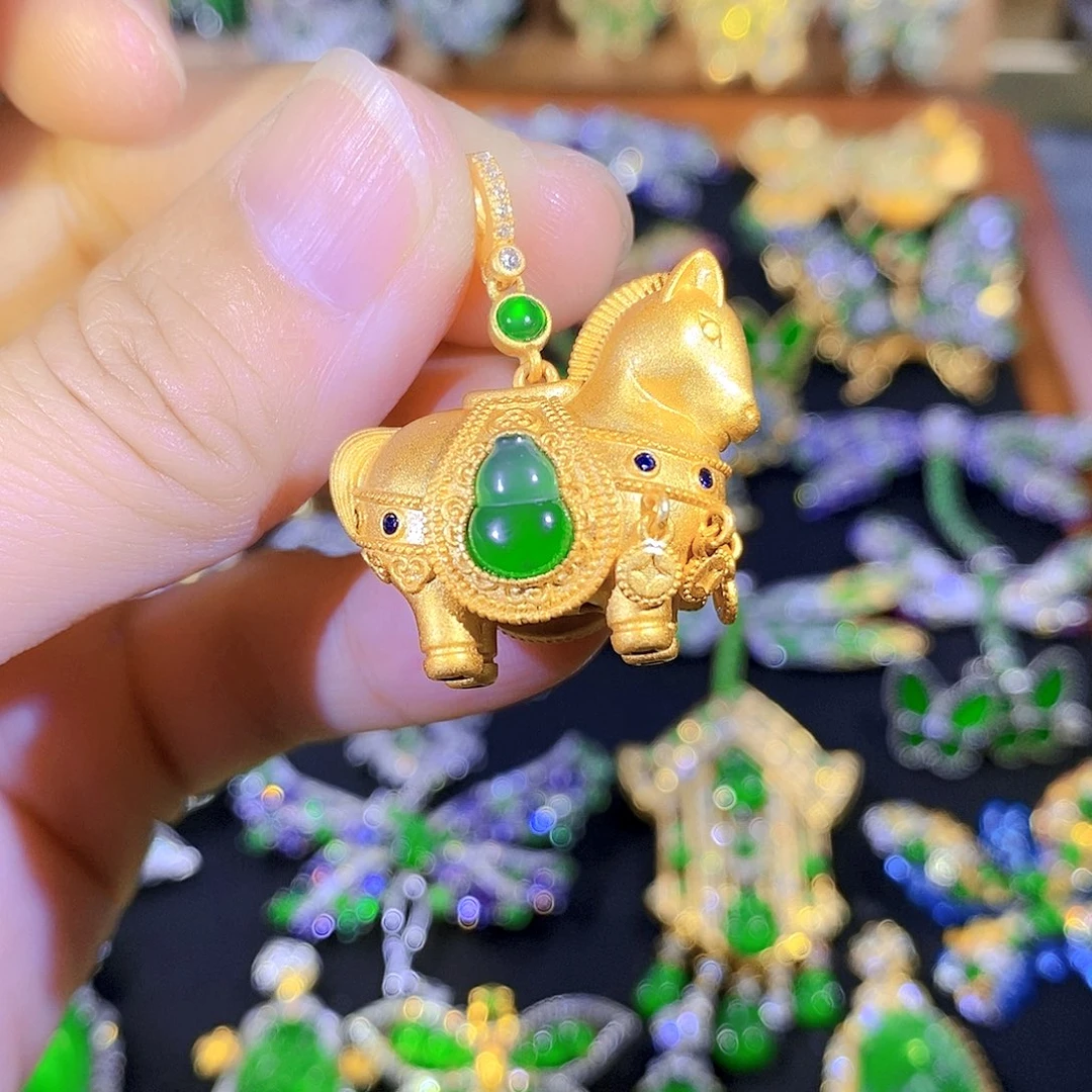 吊坠(不含链)银S925镶嵌翡翠