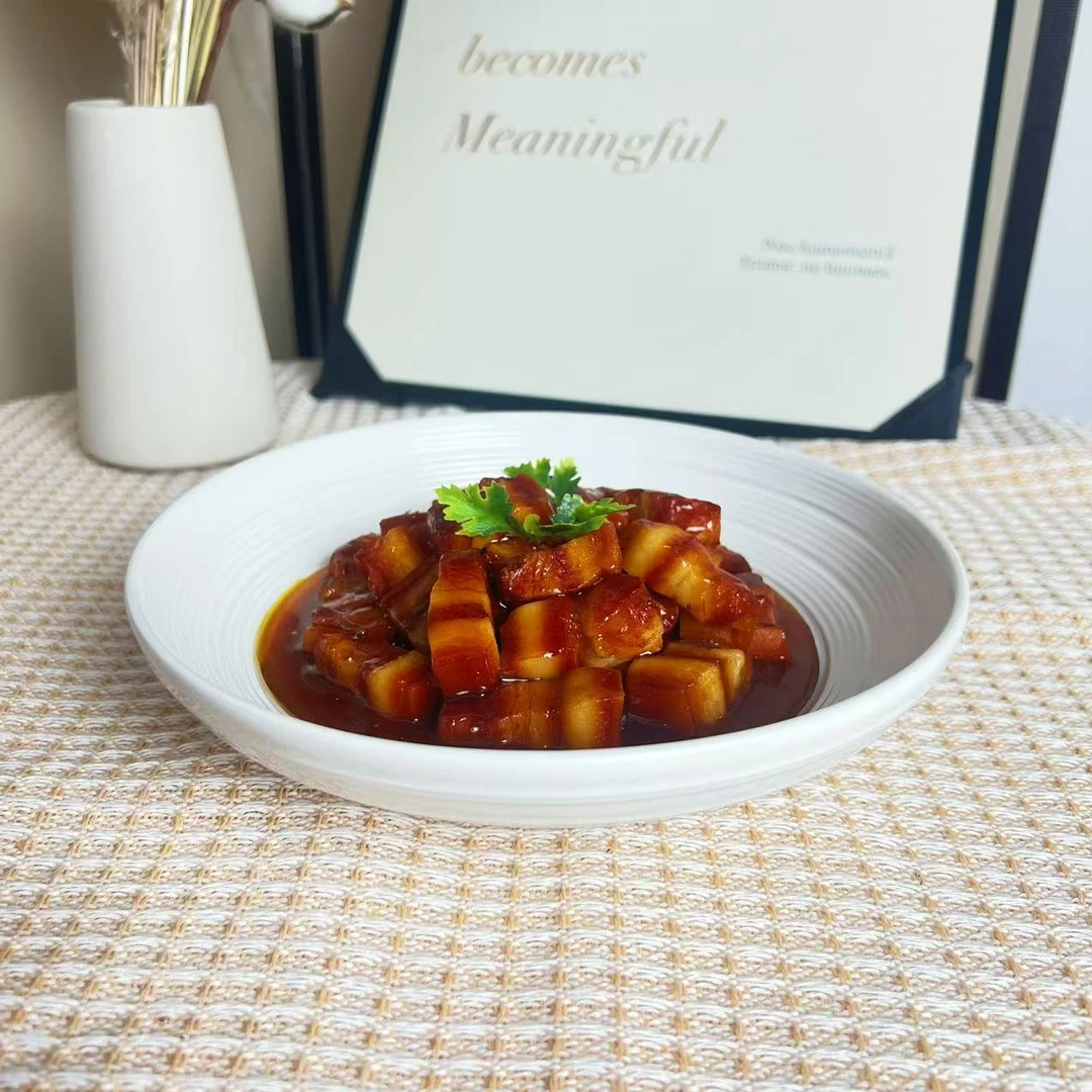 ULai优莱-8寸线纹小脚碗深盘家用酒店高级感圆形螺纹菜碗加厚盘子