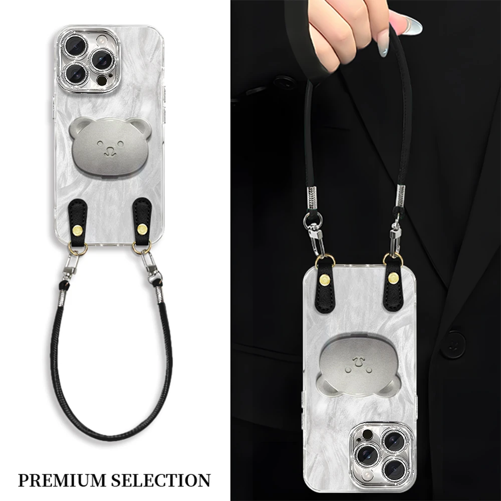 黑扣小熊支架适用VIVO苹果16荣耀OPPO华为P70小米手机壳ZX00178