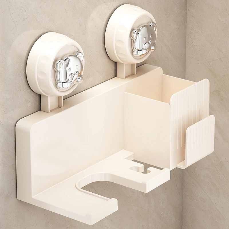 浴室吸盘吹风机架卫生间壁挂式免打孔置物架奶油风大号吹风机支架