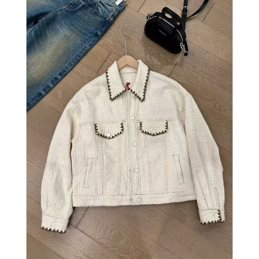 小静静一会【后刺绣花边外套】2025春款翻领休闲外套 2502C457