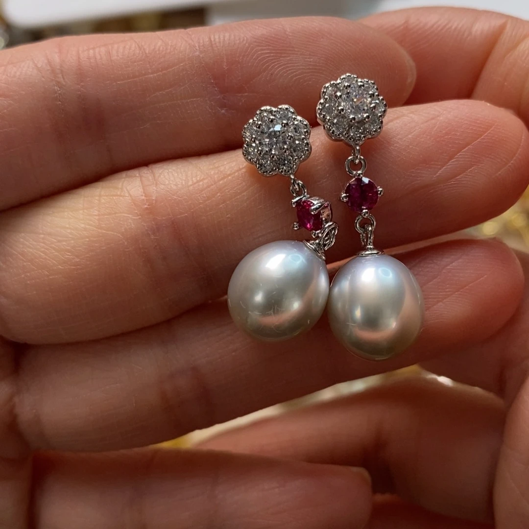 海水珍珠耳饰银S925镶嵌