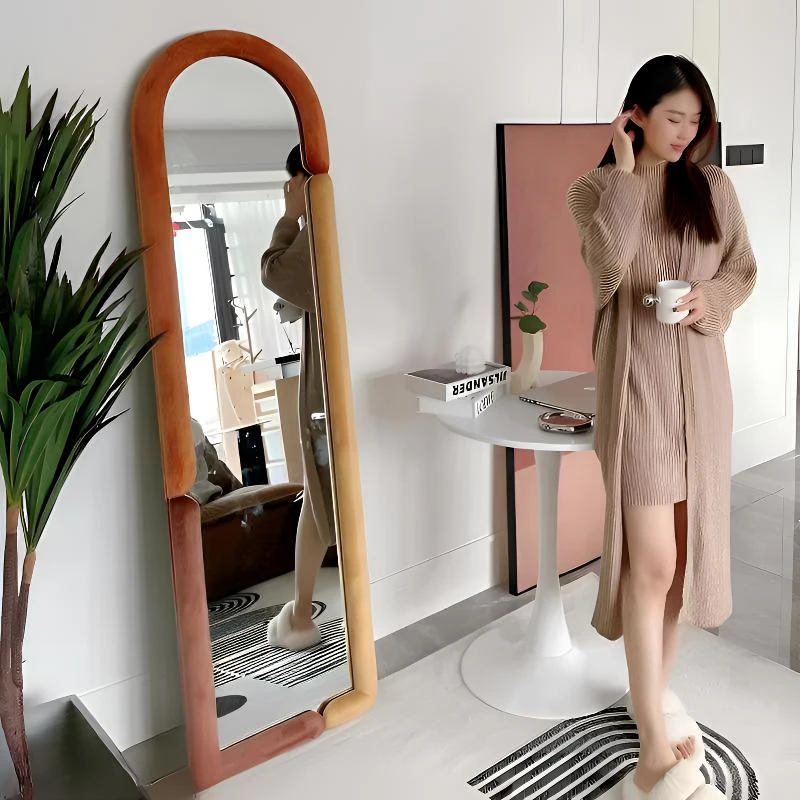 【巨红艺术镜】家用卧室拱门装饰北欧全身镜落地穿衣镜毛毡镜异形镜