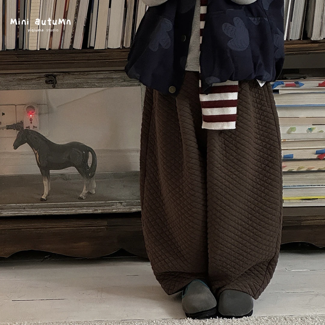 现货「MINI AUTUMN」【格链】菱形泡泡格女小童休闲老爹裤BQ53148