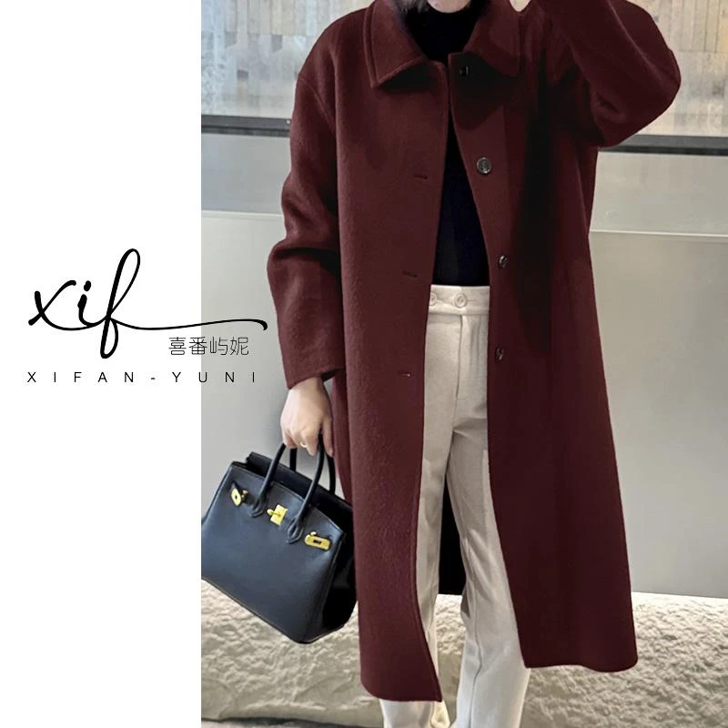 XFYN |【乌梅子酱】100%绵羊毛双面呢大衣高级感毛呢外套长款女