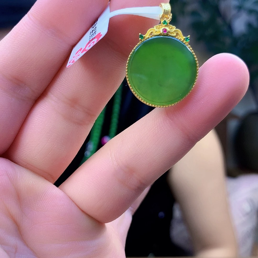 吊坠(不含链)银S925镶嵌和田玉（碧玉）吊坠