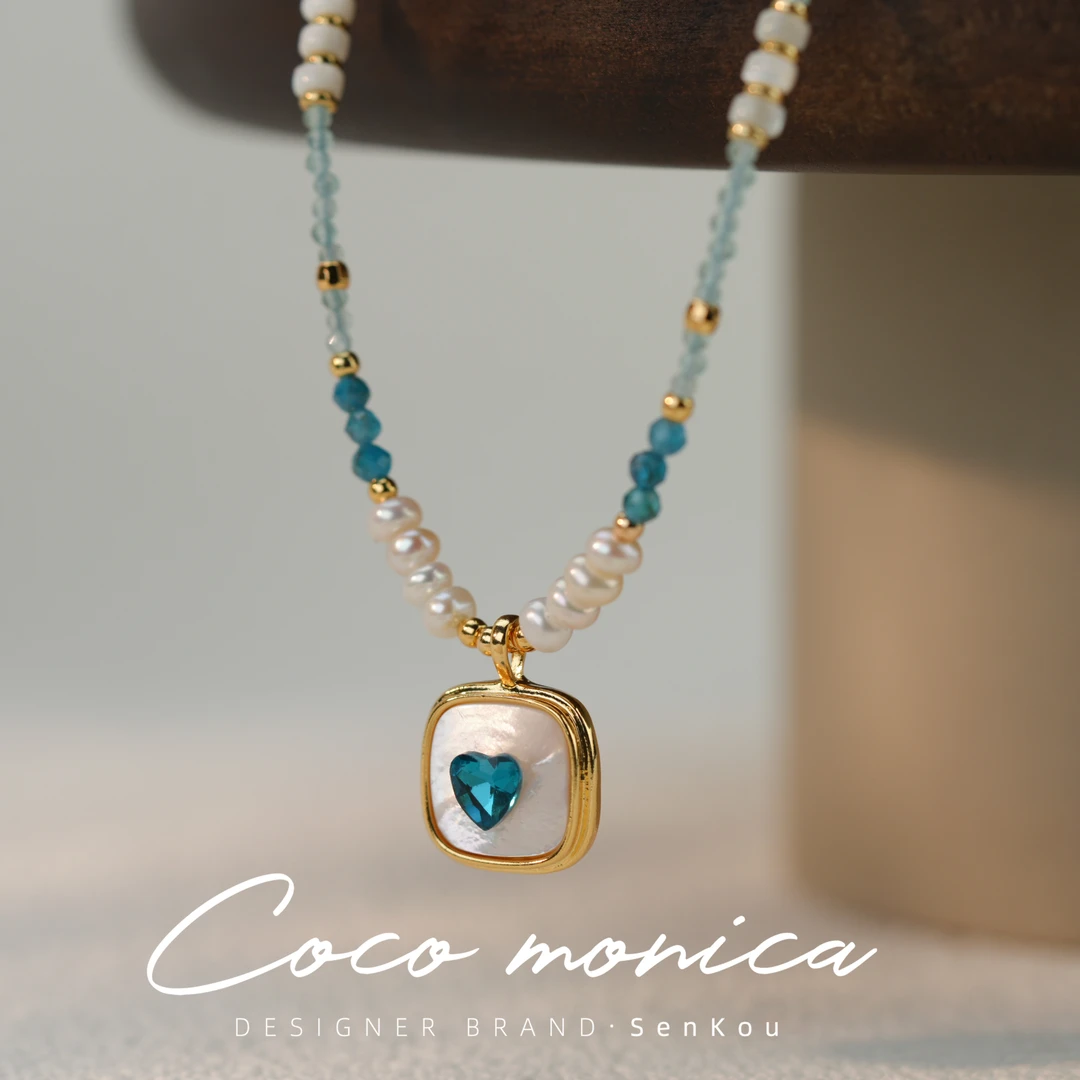 【小霞珠宝】方牌爱心珍珠项链手工编织时尚古风女款  AB812