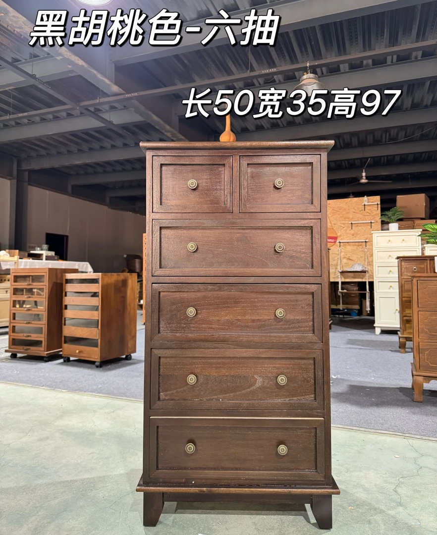 804美式实木斗柜客厅边柜多功能带门抽屉式收纳柜子胡桃色简约