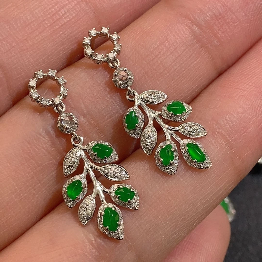 翡翠耳饰18K金镶嵌天然缅甸A货翡翠