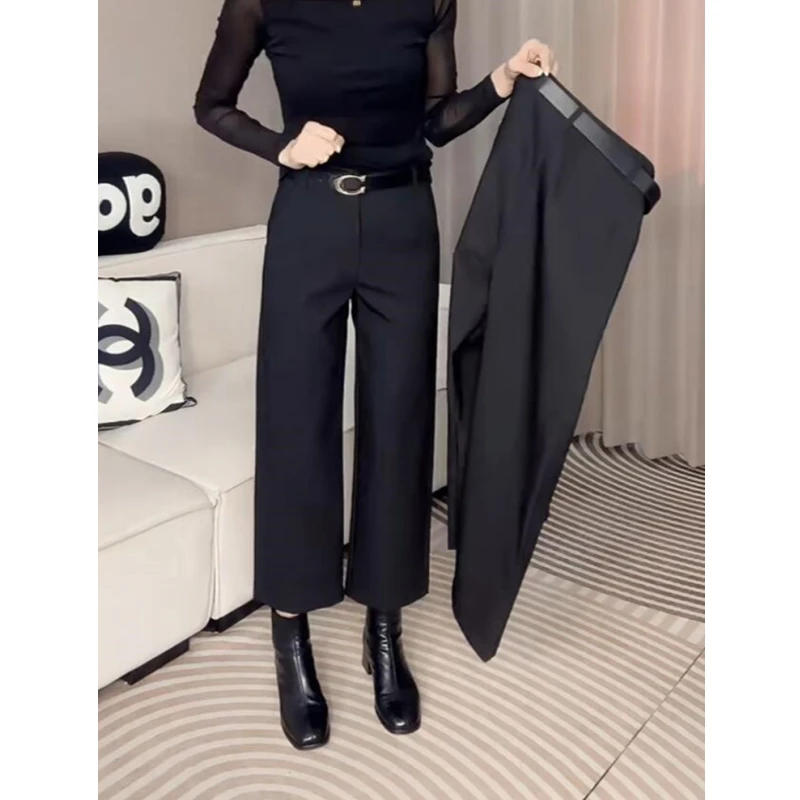 2026早春新款时尚大码直筒西装休闲裤女梨型身材小个子弹力法棍裤