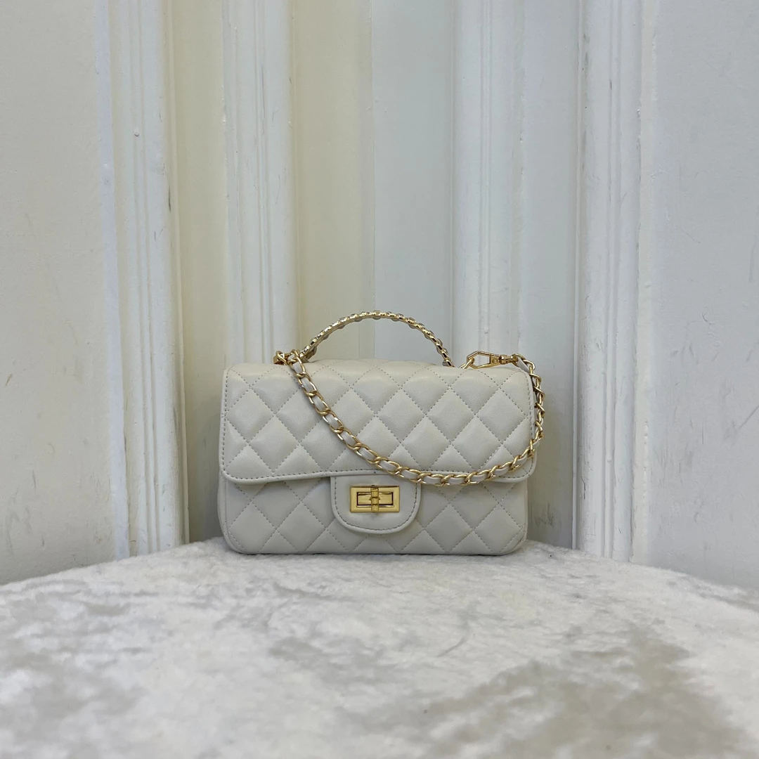 时尚轻奢经典菱格包手提斜挎女包7665白色