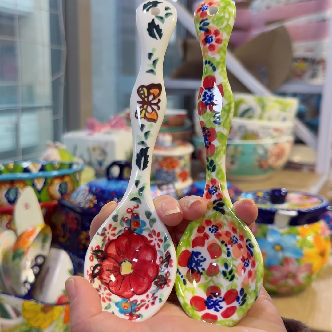 瓷片花柄饭勺2只看图