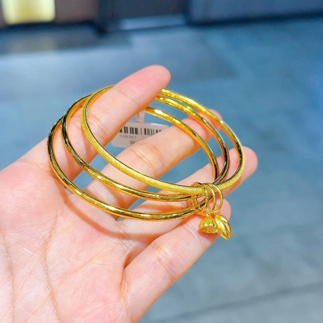 【铭记】足金999 三圈 两世欢吊坠足金手镯 三生三世