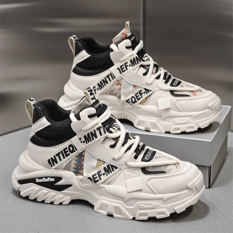 潮牌男鞋2025新款秋季厚底百搭高帮休闲内增高青少年运动老爹潮鞋