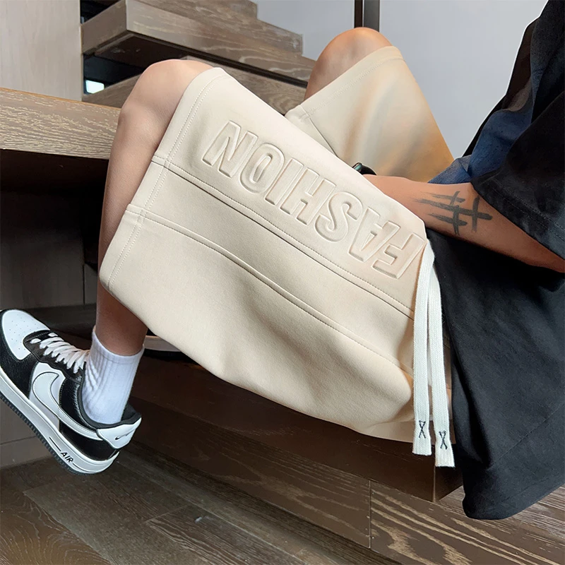 稻草人夏季短裤男士休闲中裤冰丝薄款加肥加大码微胖子潮牌五分裤