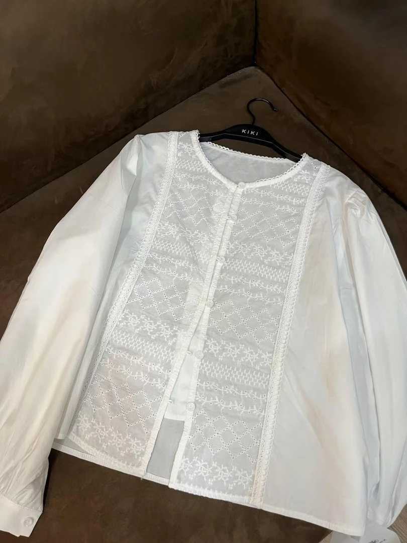 【NO退NO换】鑫燃Kiki 法式气质镂空长袖衬衫 38597 Kiki