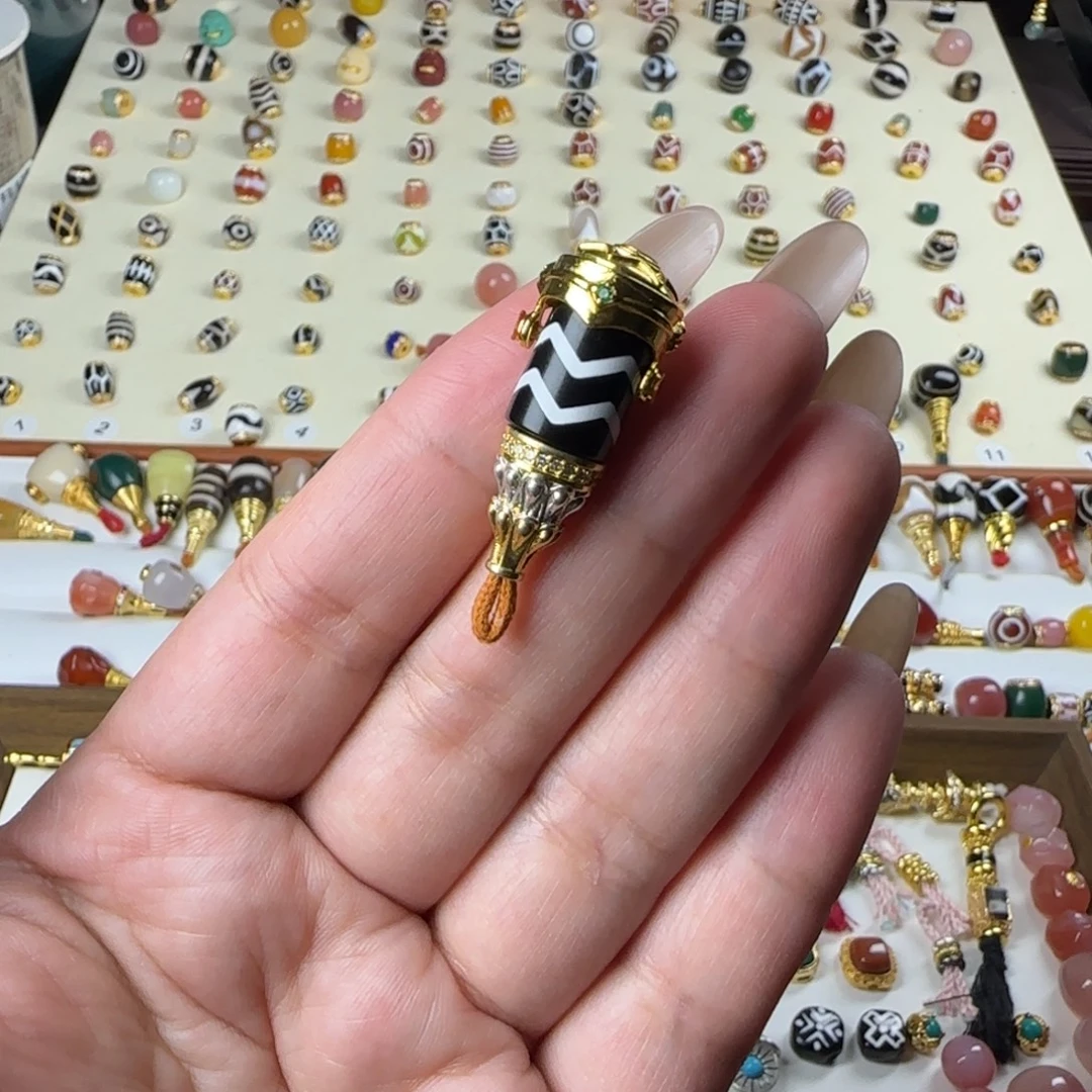 黑***芒玛瑙/玉髓未镶嵌单珠配饰顶珠设计搭配