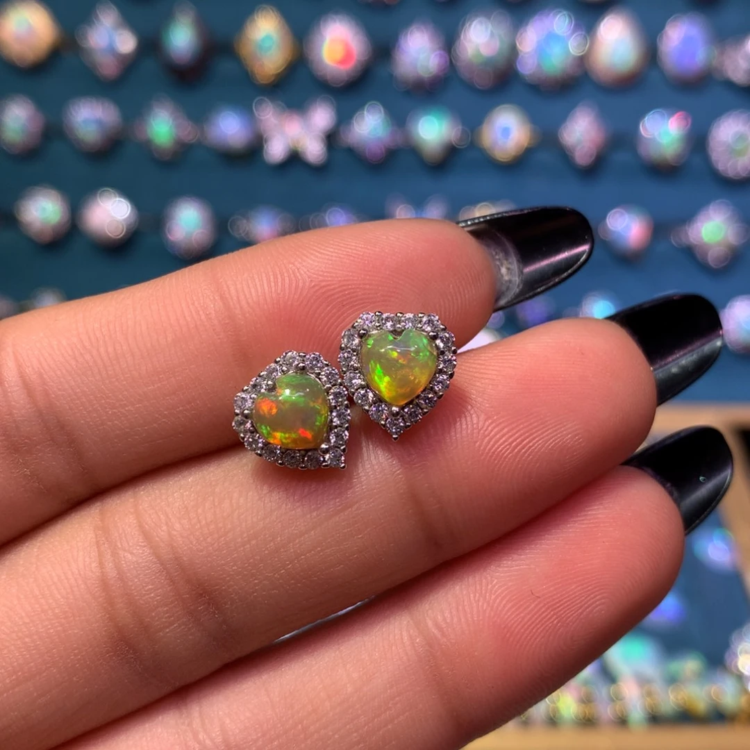 欧泊银S925镶嵌耳饰