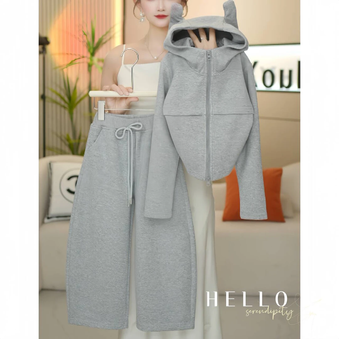 女童2025秋季新款韩版洋气帽衫+弯刀裤两件套-3020