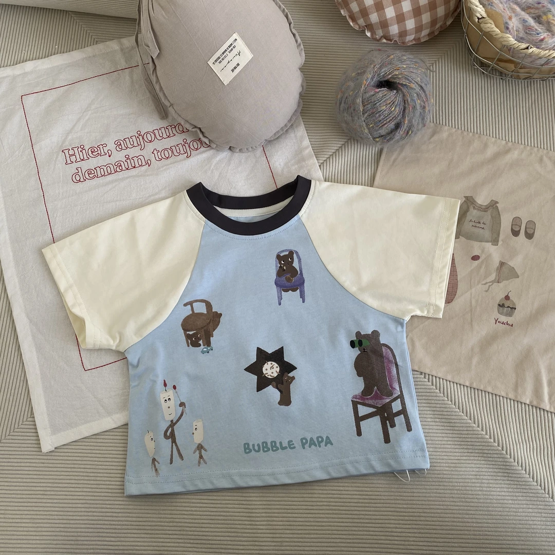 CS084-儿童插肩卡通T恤夏季新款韩系宽松印花插肩袖短袖T袖