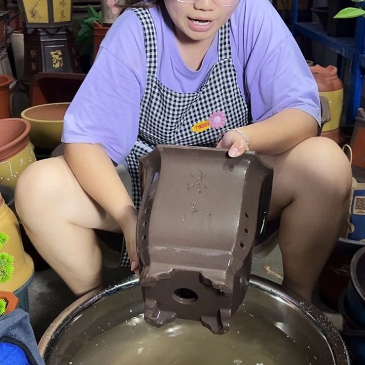 宜兴紫砂花盆23切角四方