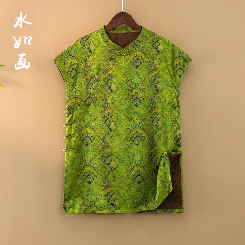 【翠菡】夏季2025新款上衣小衫女新中式国风中长款提花人丝无袖衬衫