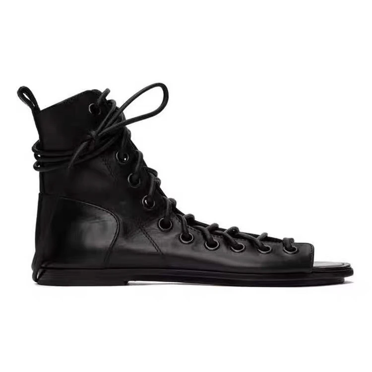 pomo高帮鞋罗马凉靴马丁靴绑带短靴平底凉鞋女款夏季