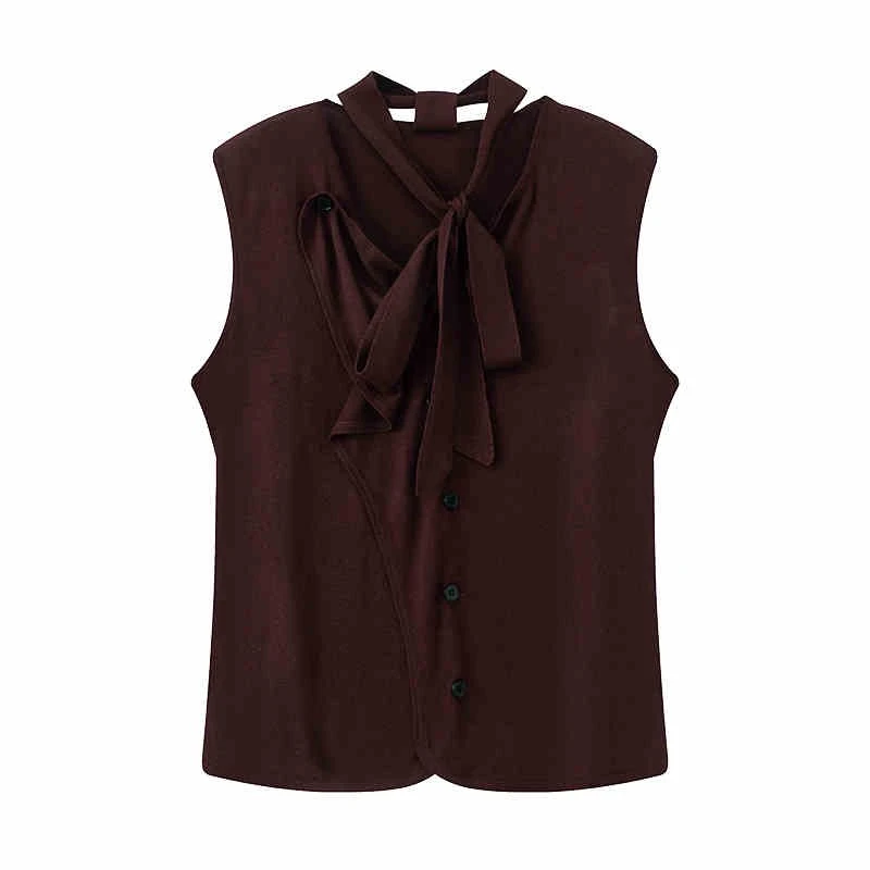 艾家2025夏季新品款时尚无袖挂脖针织衫上衣8137