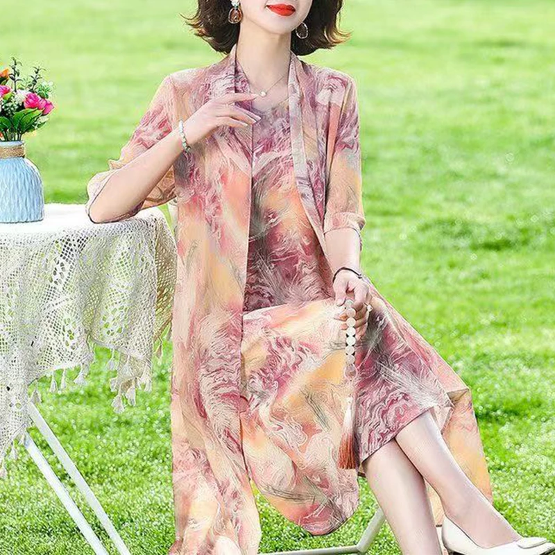 夏季现款时尚气质显瘦百搭连衣裙洋气妈妈装6535