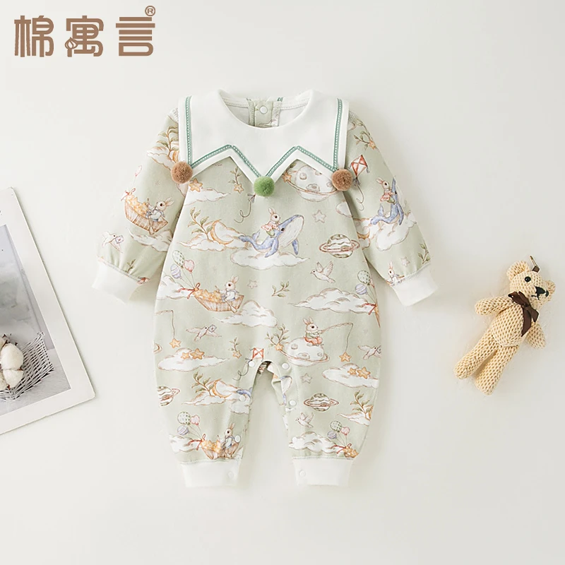 婴儿春秋季衣服洋气网红哈衣宝宝纯棉连体衣可爱超萌外出服爬爬服