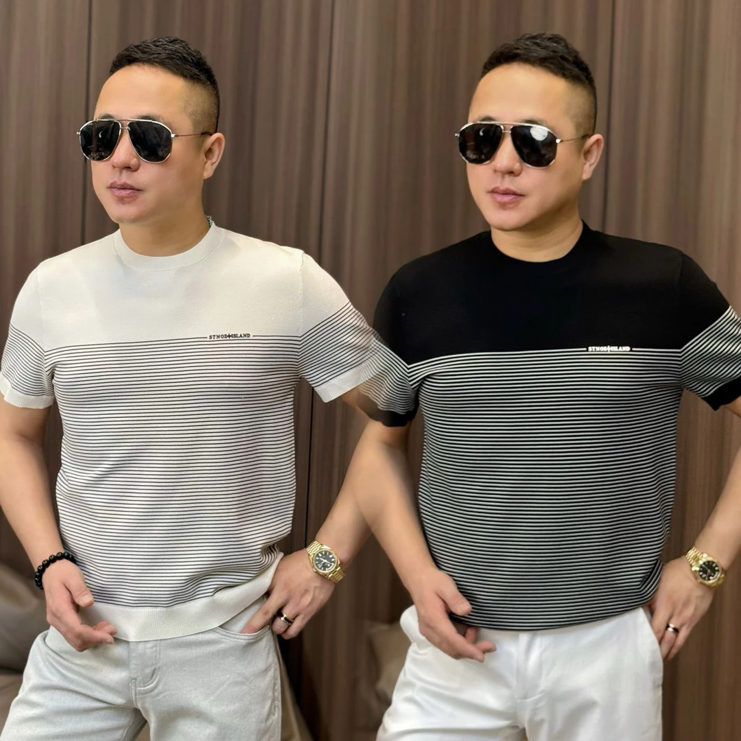 孙先生｜高奢款伊力特半袖细横条纹高弹力透气男款圆领半袖122