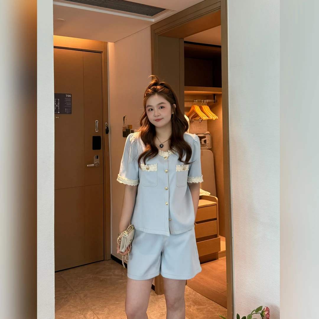 楠序【米兰千金】关关微胖女装 2025年夏装休闲时尚两件套装YZ36506